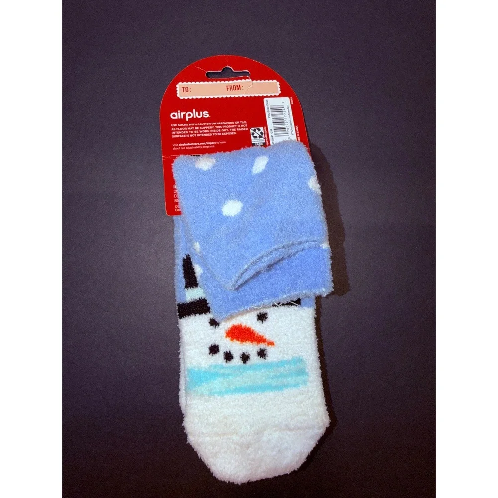 Airplus Women Cozy Socks Aloe Infused Snowman Blue White Winter Size 5-10 17254